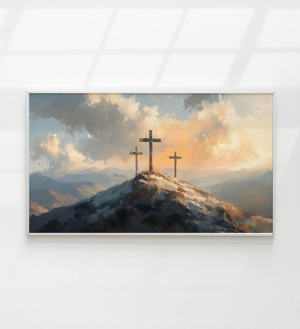 Three Crosses Mountain Sunrise Easter Resurrection Christian Art Print