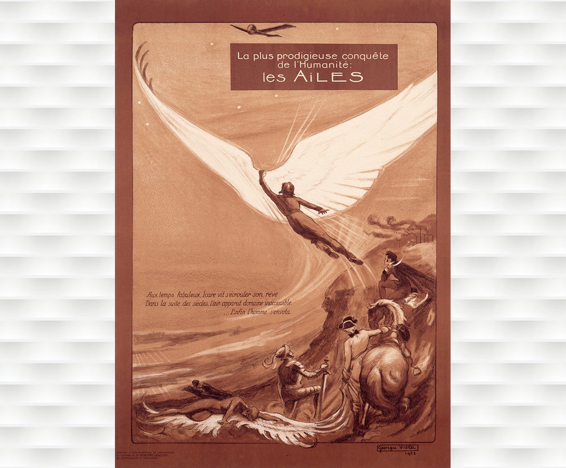 1922 Aeronautical Exposition Les Ailes Georges Villa Aviation Poster