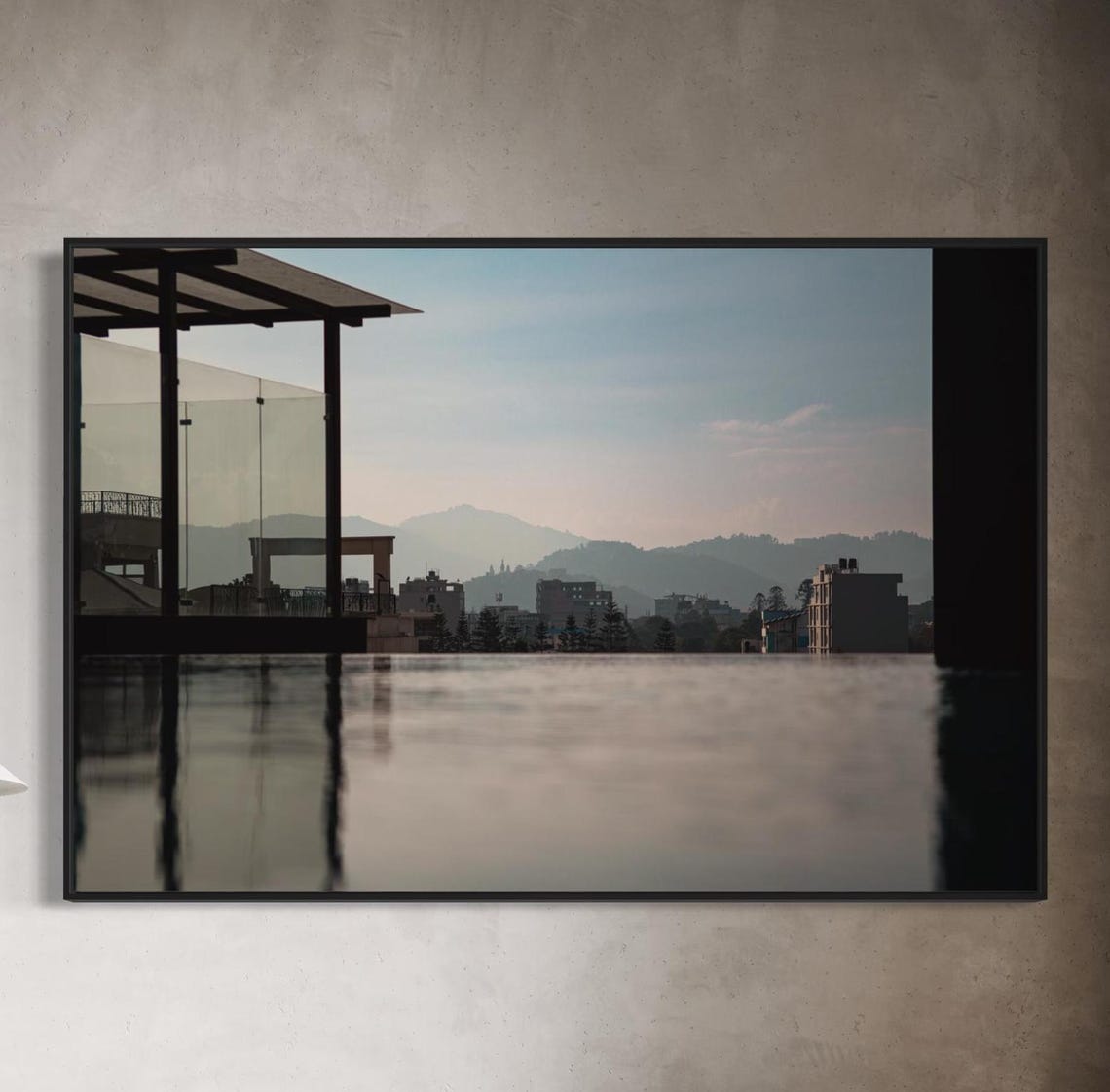 Kathmandu Nepal Rooftop Infinity Pool Hazy Mountain City View Poster
