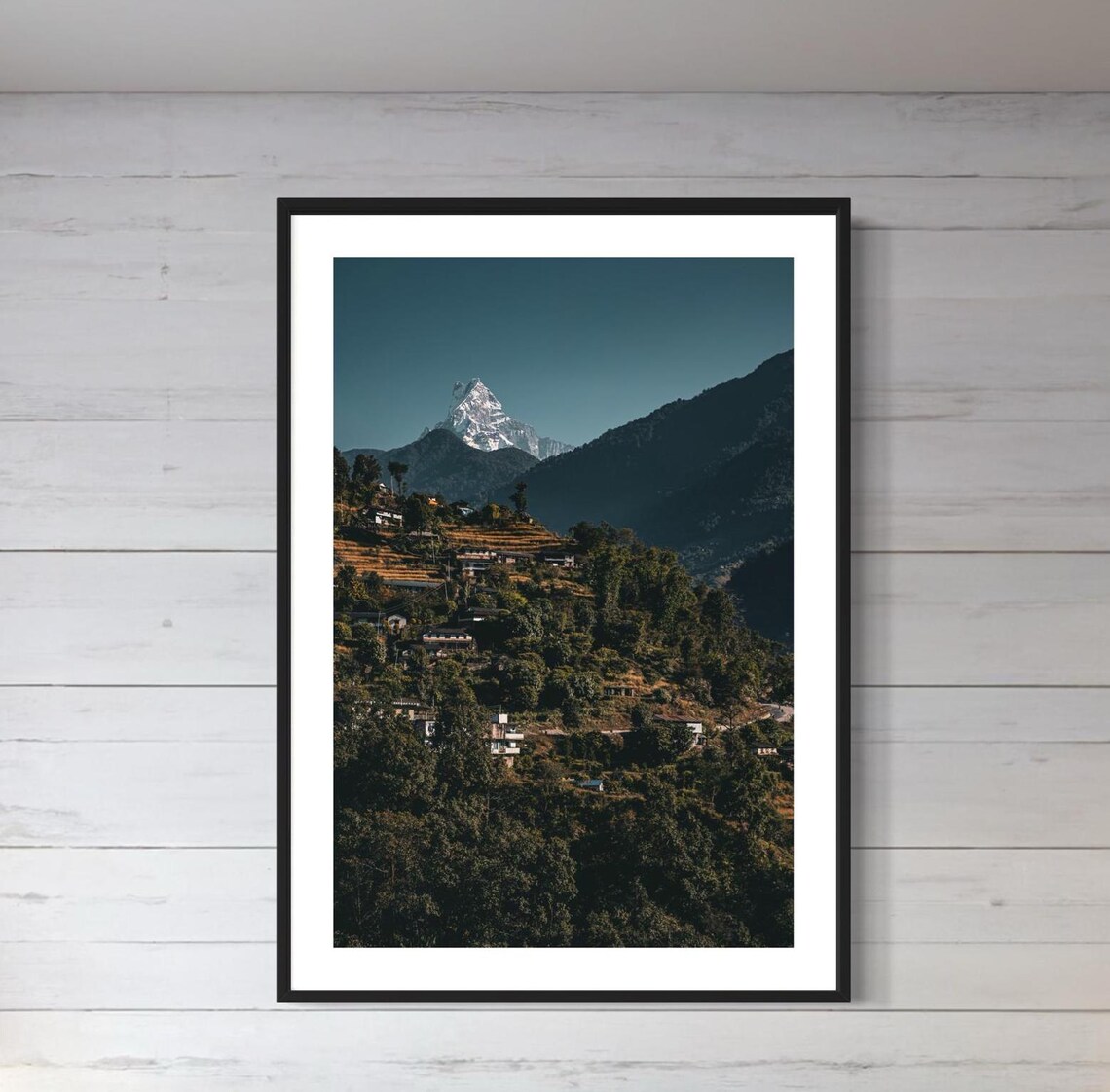 Machhapuchhre Peak Above Himalayan Village Nepal Photo Poster