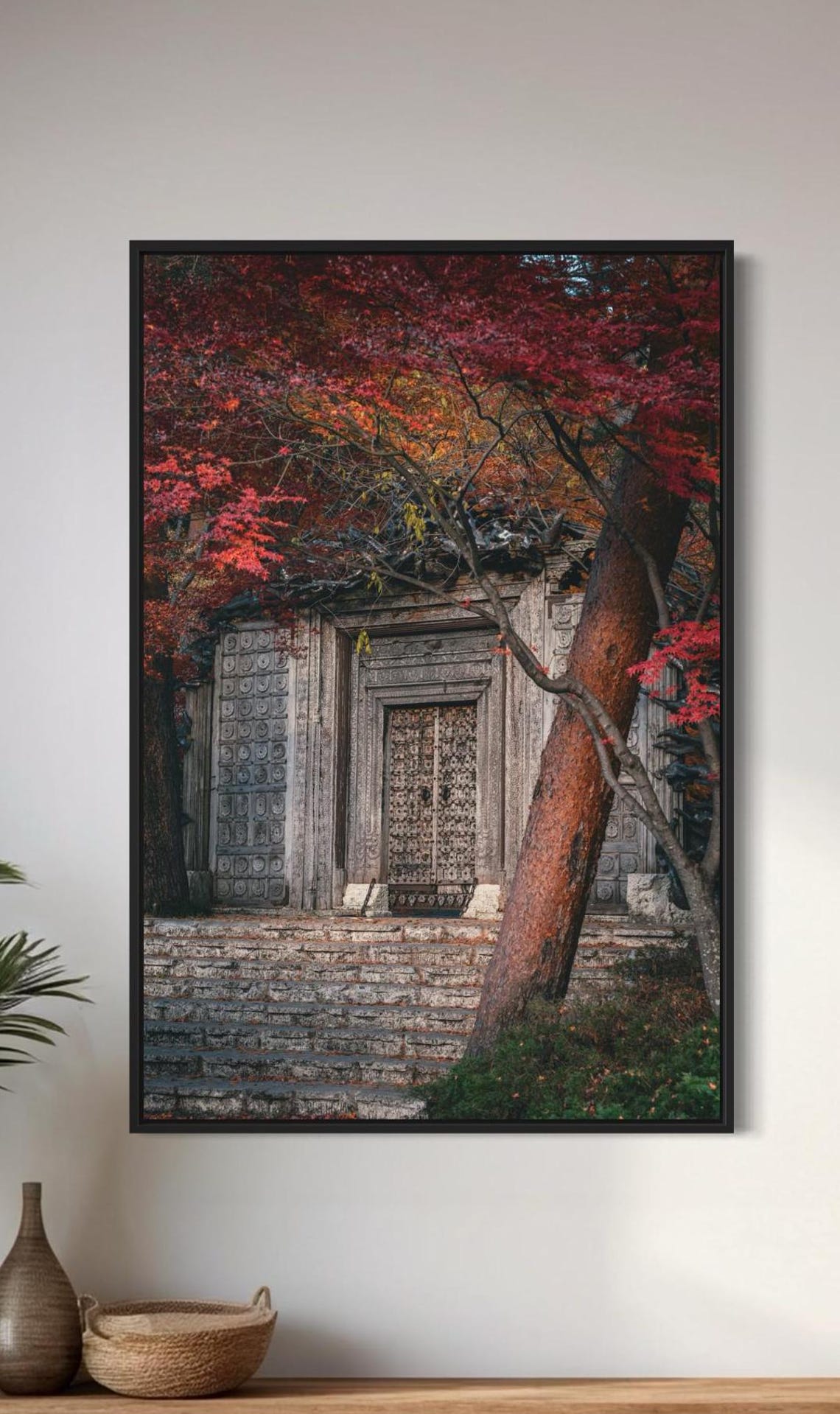 Ancient Stone Temple Gate Autumn Maple Foliage Japan Photo Poster