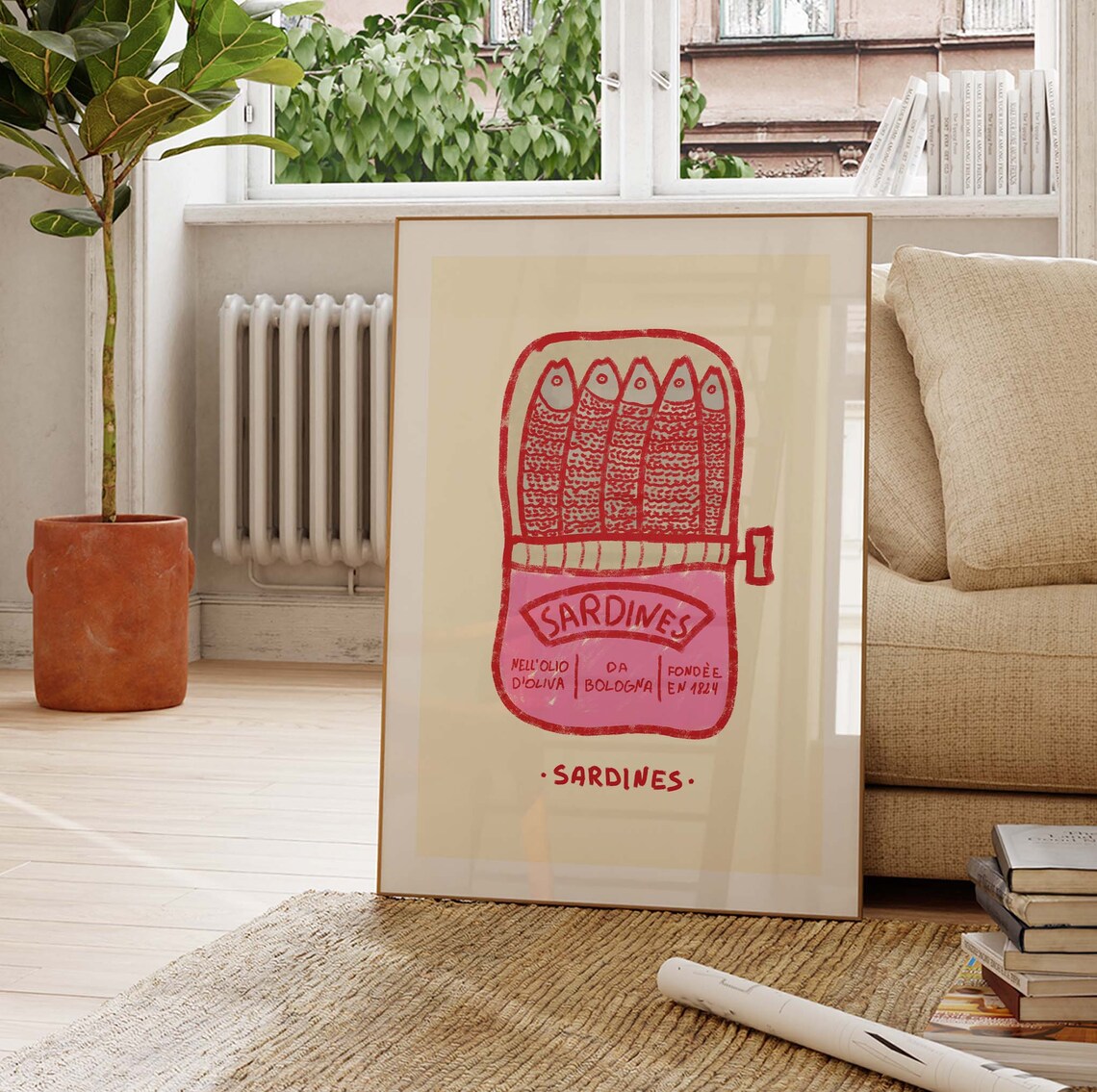 Pink Sardines Tin Art Print, Retro Kitchen Decor - Image 4