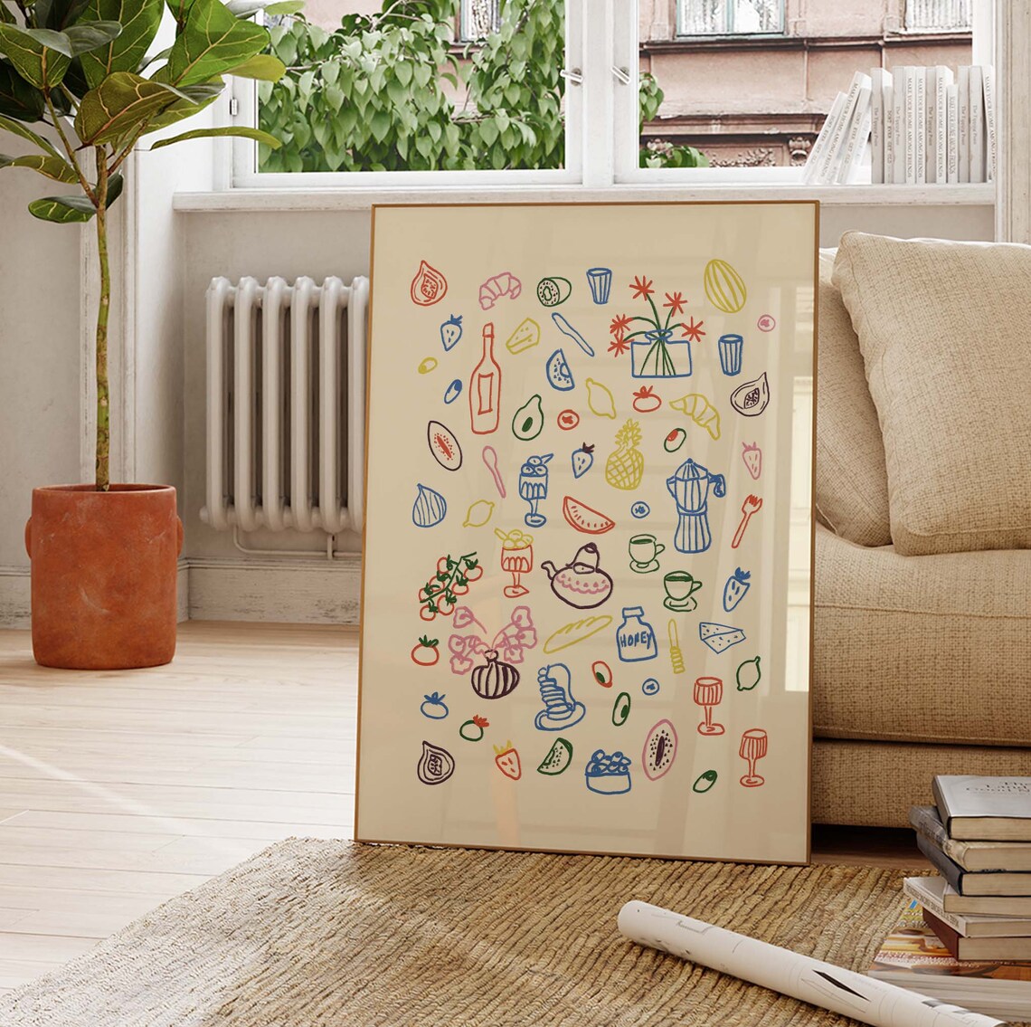 Retro Breakfast Table Art Print, Maximalist Kitchen Decor - Image 3
