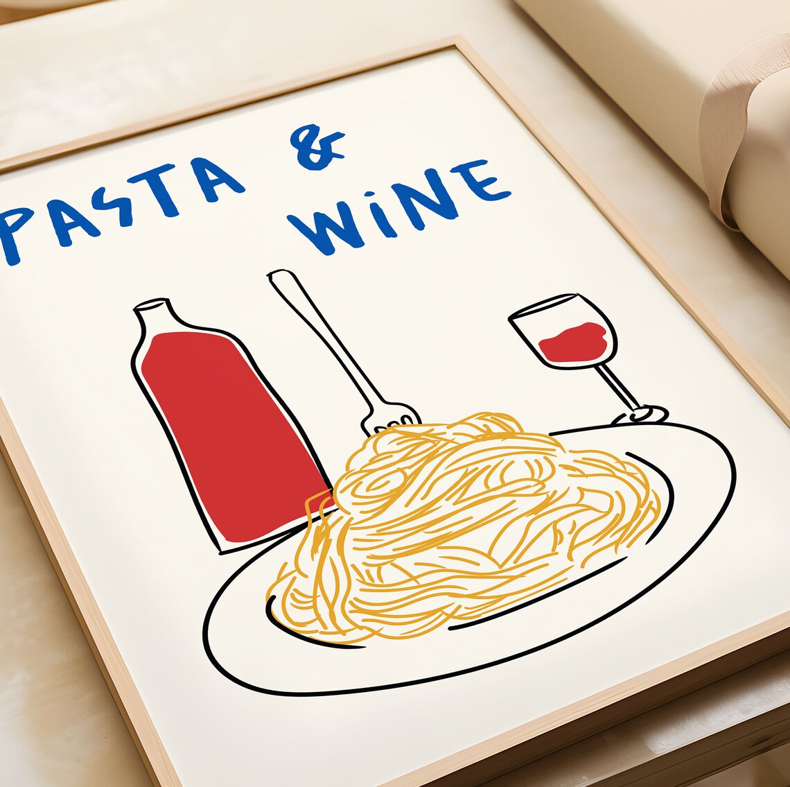 Pasta Wine Club Retro Mid-Century Art Print - Image 2