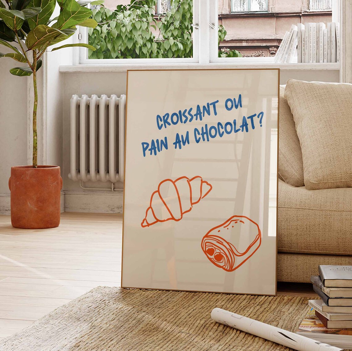 Croissant Ou Pain Au Chocolat Blue French Bakery Quote Poster - Image 3