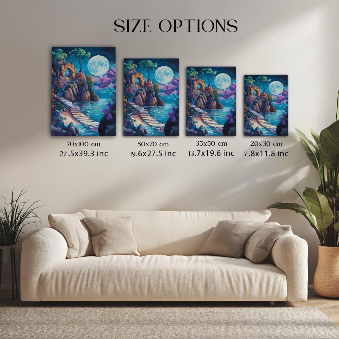 Moonlit Stone Pathway Over Sea Coastal Fantasy Night Scene Poster - Image 3