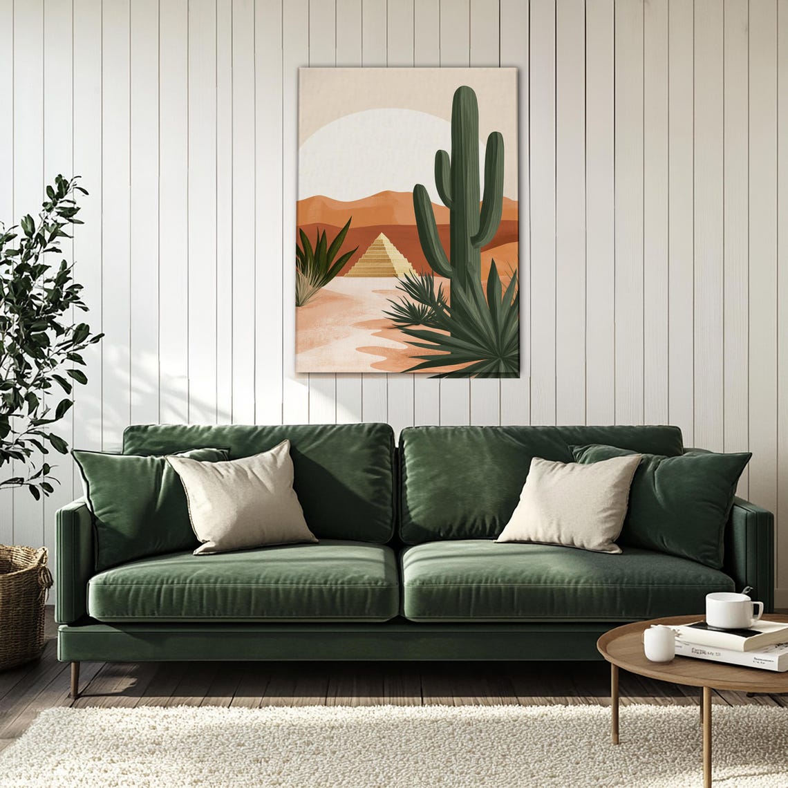 Desert Cactus and Pyramid Under Sun Boho Southwest Scene Poster - Image 4