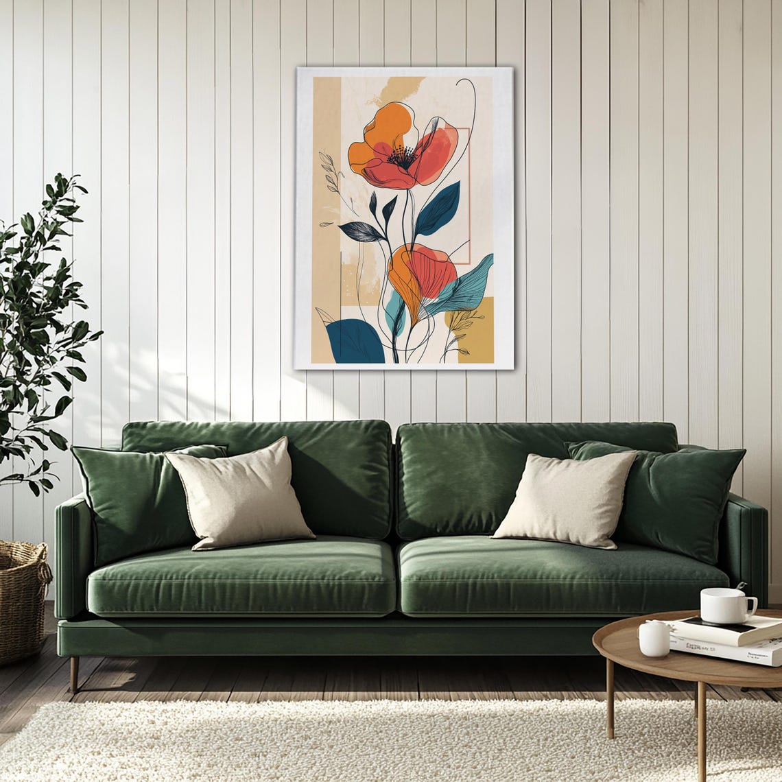 Abstract Orange Poppies Line Art Botanical Modern Floral Poster - Image 4
