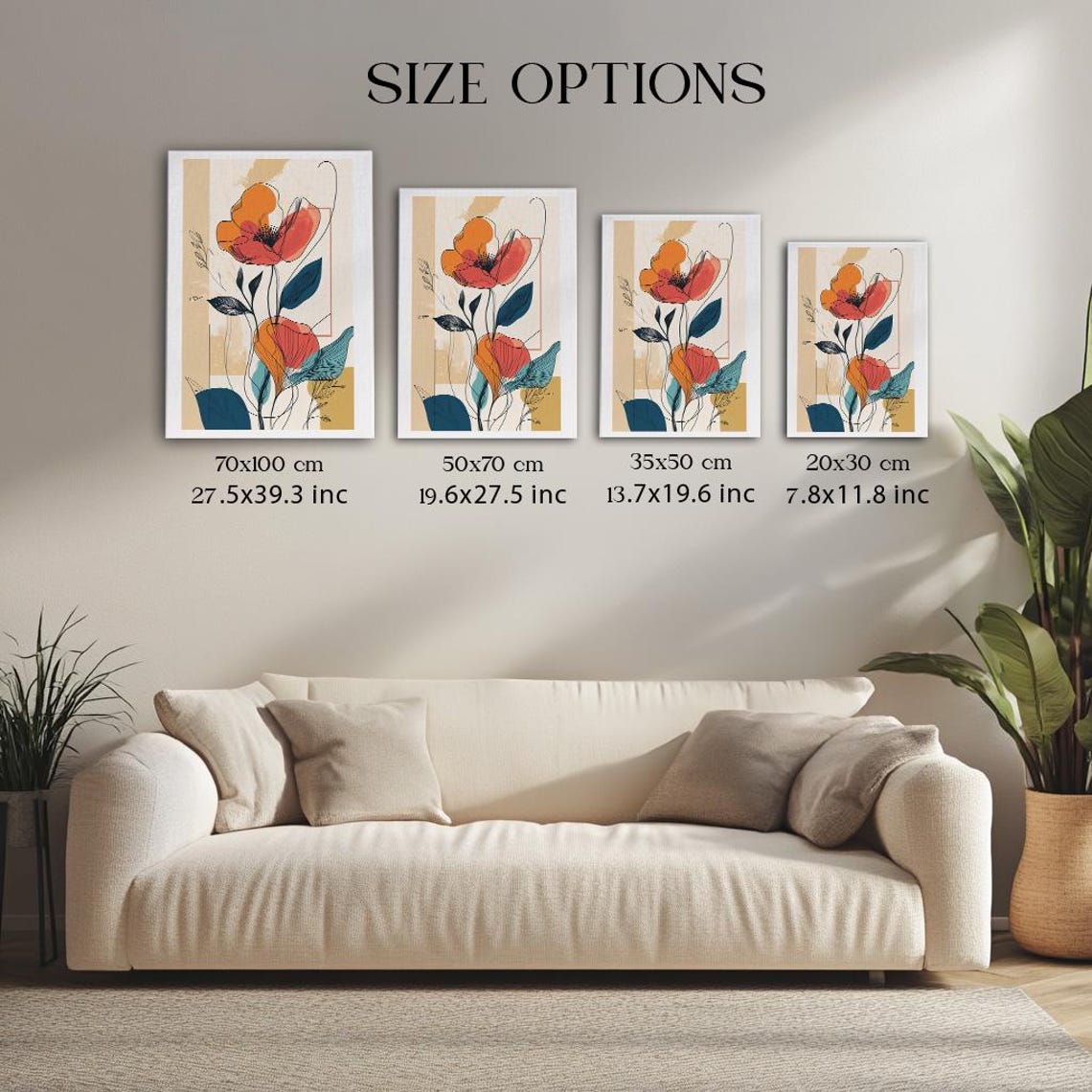 Abstract Orange Poppies Line Art Botanical Modern Floral Poster - Image 3