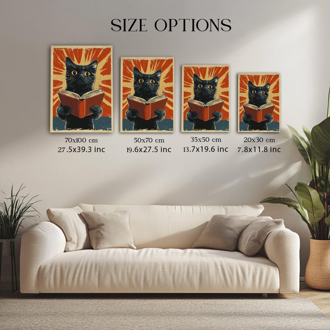 Black Cat Reading Red Book Retro Pop Art Funny Bookish Poster - Image 3