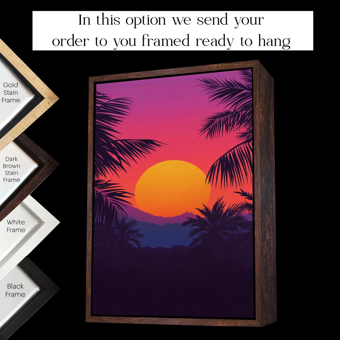 Tropical Palm Silhouette Sunset Beach Retro Vaporwave Style Poster - Image 3