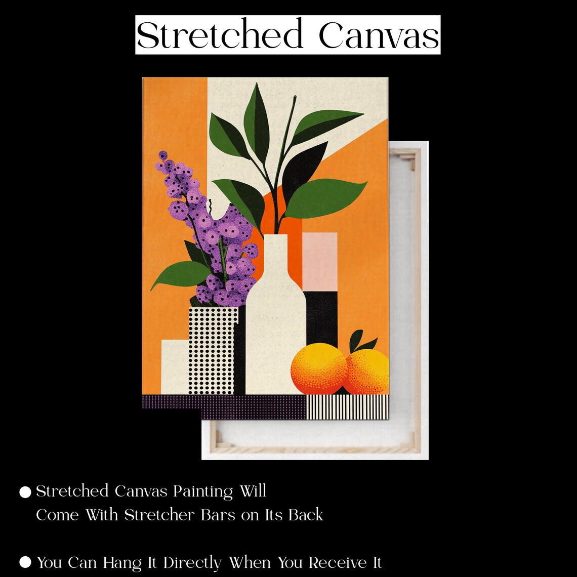 Orange Purple Geometric Floral Still Life with Vases Modern Poster - Image 2