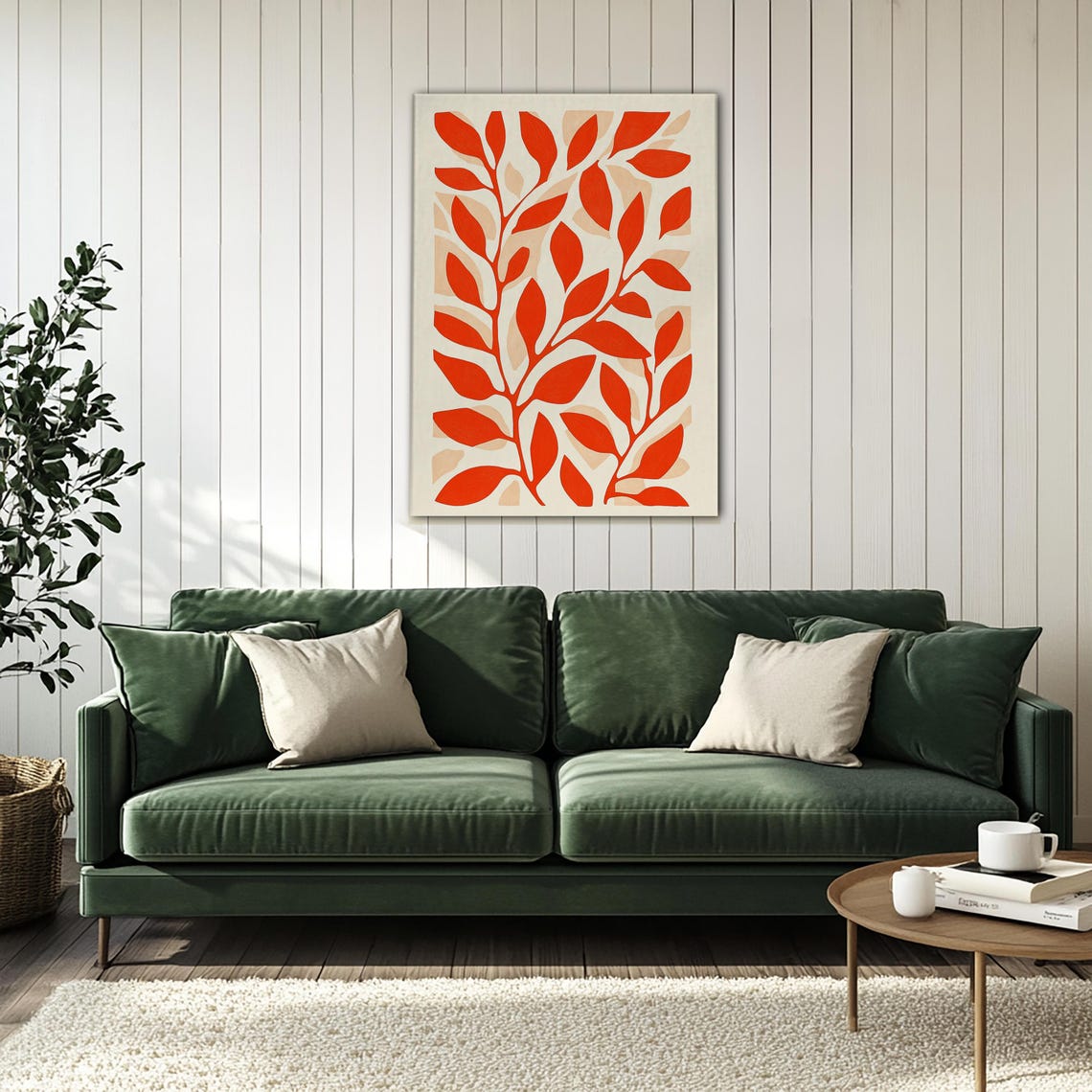 Minimalist Red Leaf Branch Scandinavian Botanical Autumn Wall Art - Image 3