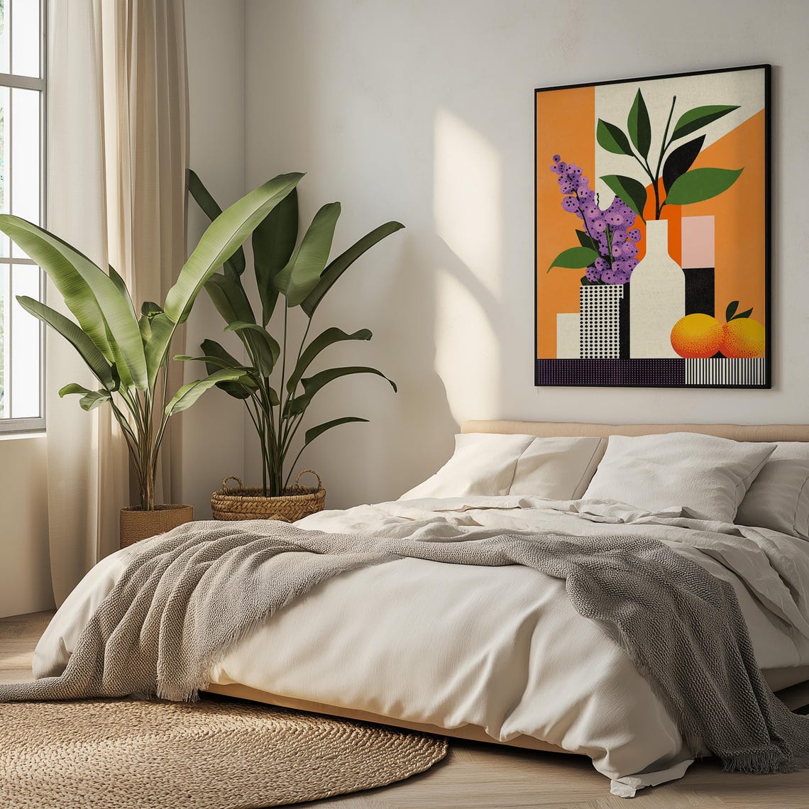Orange Purple Geometric Floral Still Life with Vases Modern Poster - Image 5
