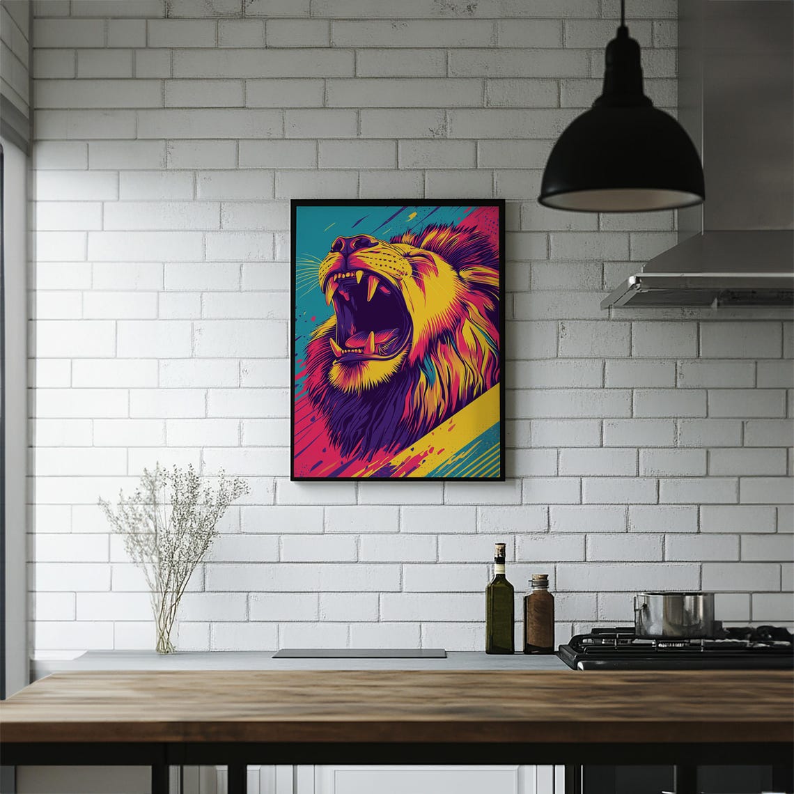 Neon Pop Art Roaring Lion Head Colorful Modern Bold Statement Poster - Image 6