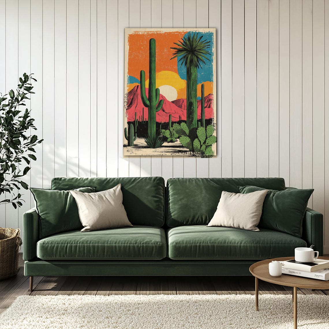 Desert Cactus Sunset Retro Southwest Vintage Style Travel Poster - Image 3