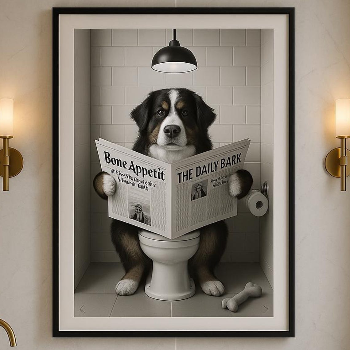 Bernese Mountain Dog Bathroom Reading Daily Bark Funny Poster
