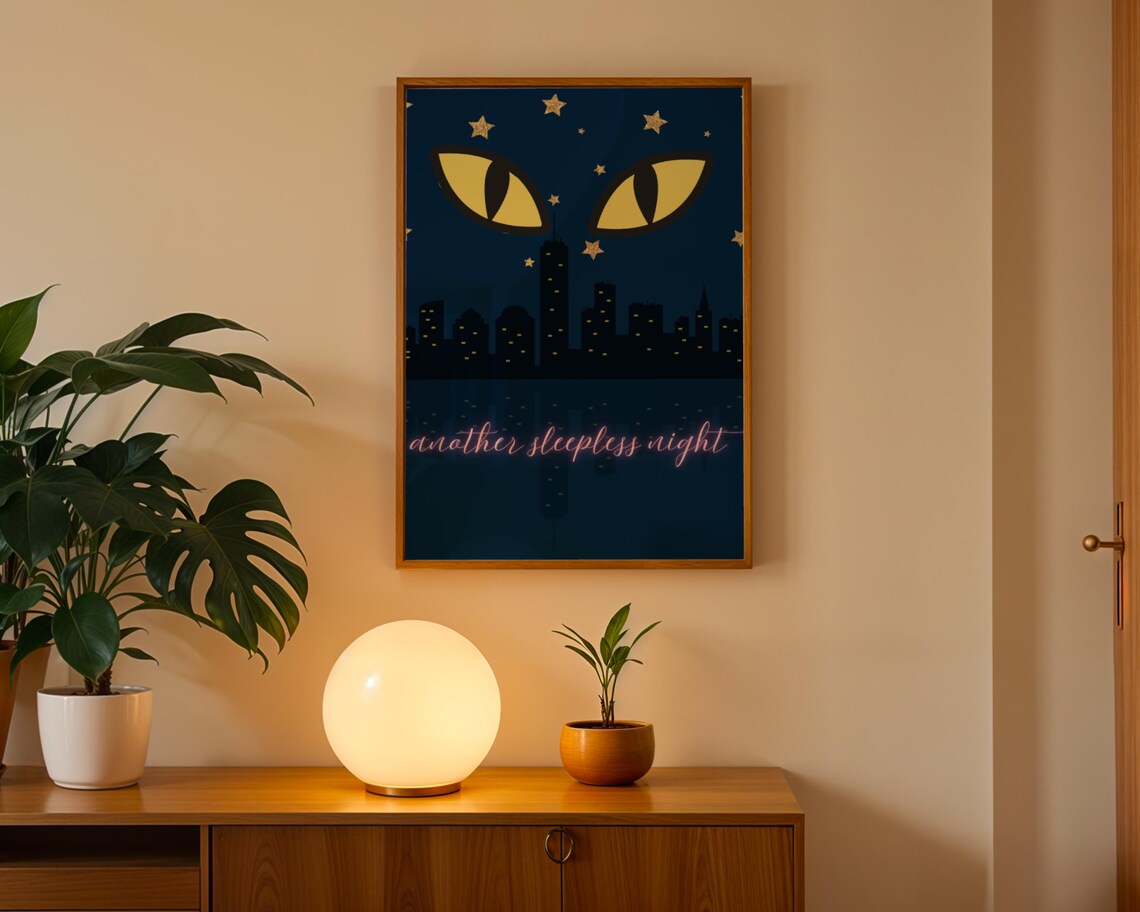 Another Sleepless Night, Cant Sleep Cat Art Print - Image 2