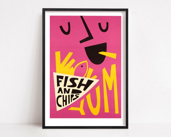 Fish & Chips Pop Art Poster, Mid-Century Modern
