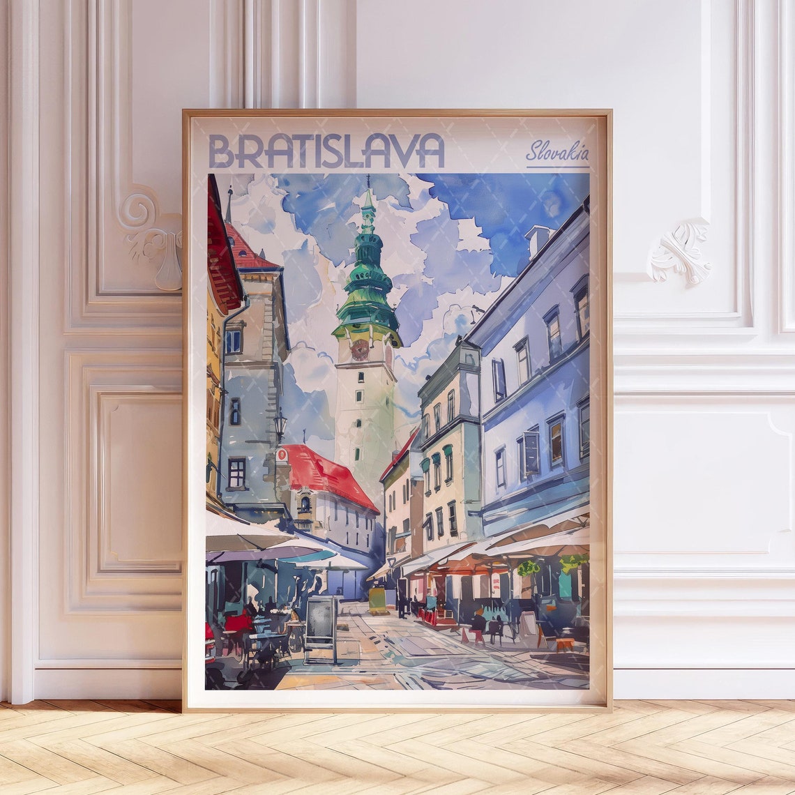 Bratislava Slovakia Travel Poster Old Town Tower Watercolor Scene