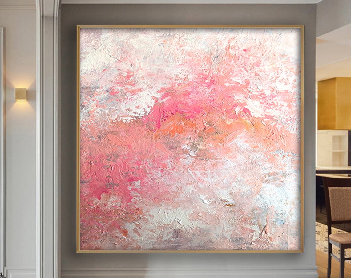 Coral Pink Textured Impasto Abstract Modern Gold Frame Wall Art
