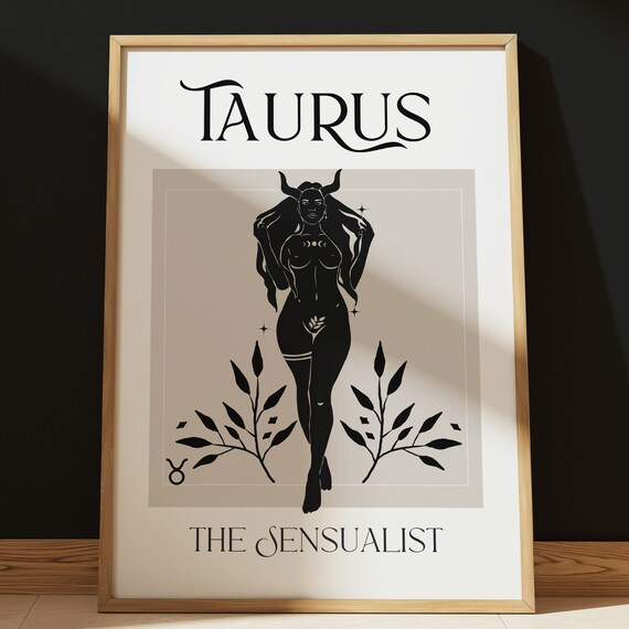 Taurus The Sensualist Black Goddess Botanical Zodiac Poster Art
