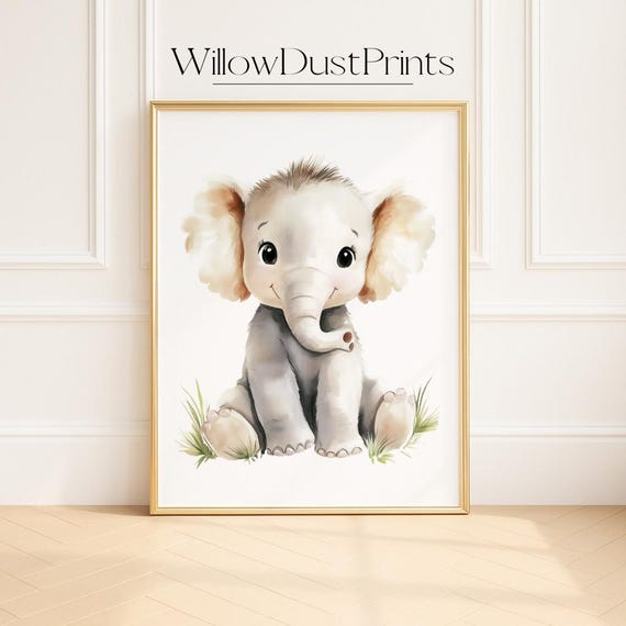Baby Elephant Nursery Wall Art Cute Watercolor Animal For Gender Neutral Safari Decor Jungle Poster Gift