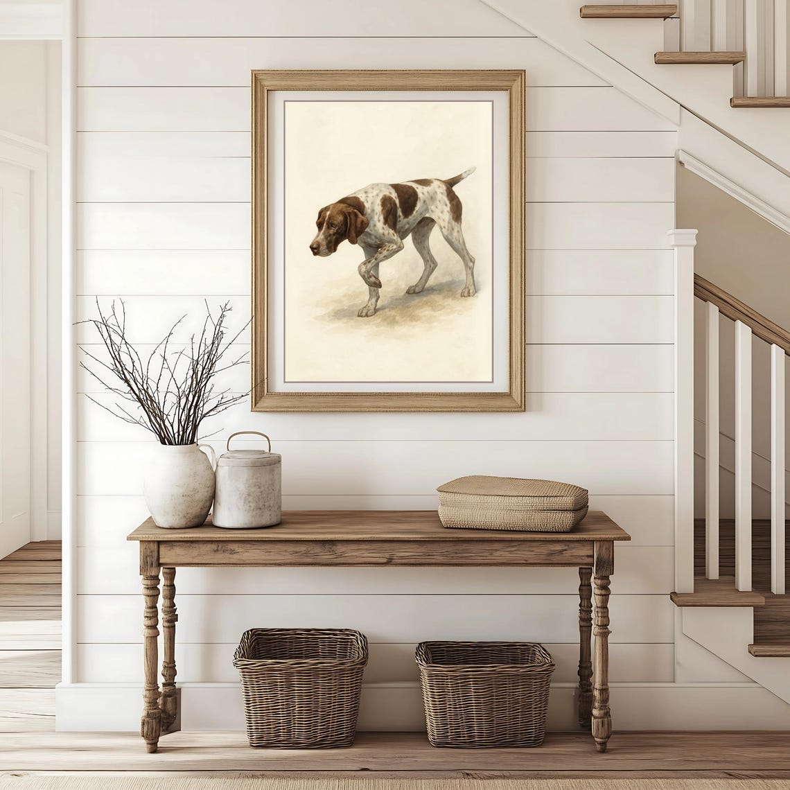English Pointer Hunting Dog Watercolor Rustic Farmhouse Poster