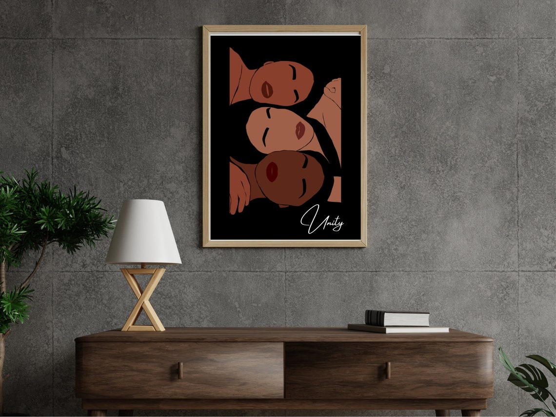 Unity Three Women Faces Quote Sisterhood Black Modern Art Poster - Image 3