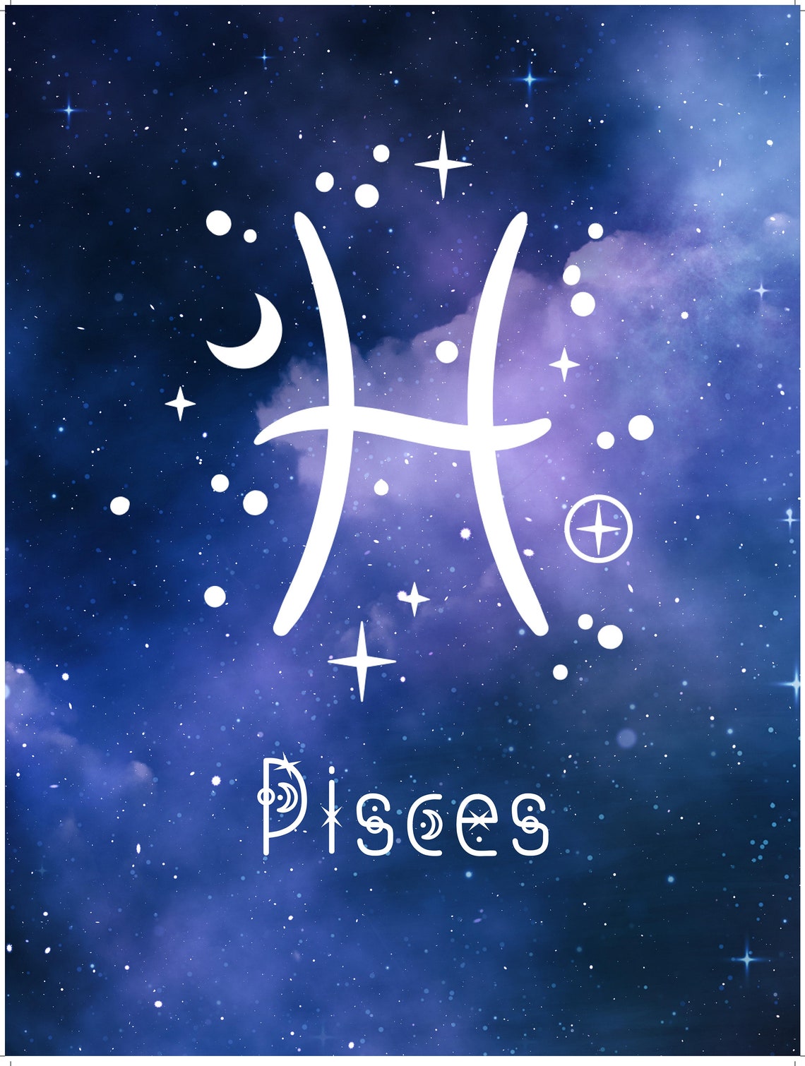 Pisces Zodiac Symbol Blue Starry Night Sky Astrology Art Print - Image 3