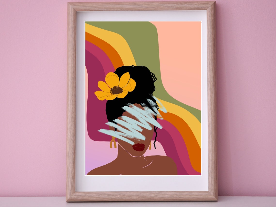 Flower Crown Woman Retro Rainbow Scribble Abstract Art Poster - Image 4
