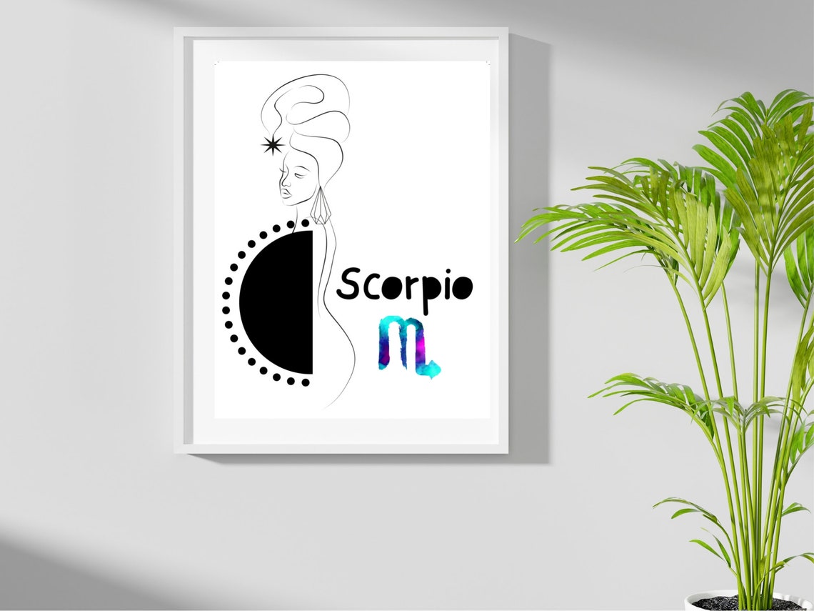 Scorpio Zodiac Line Art Woman Watercolor Glyph Star Sign Poster - Image 4