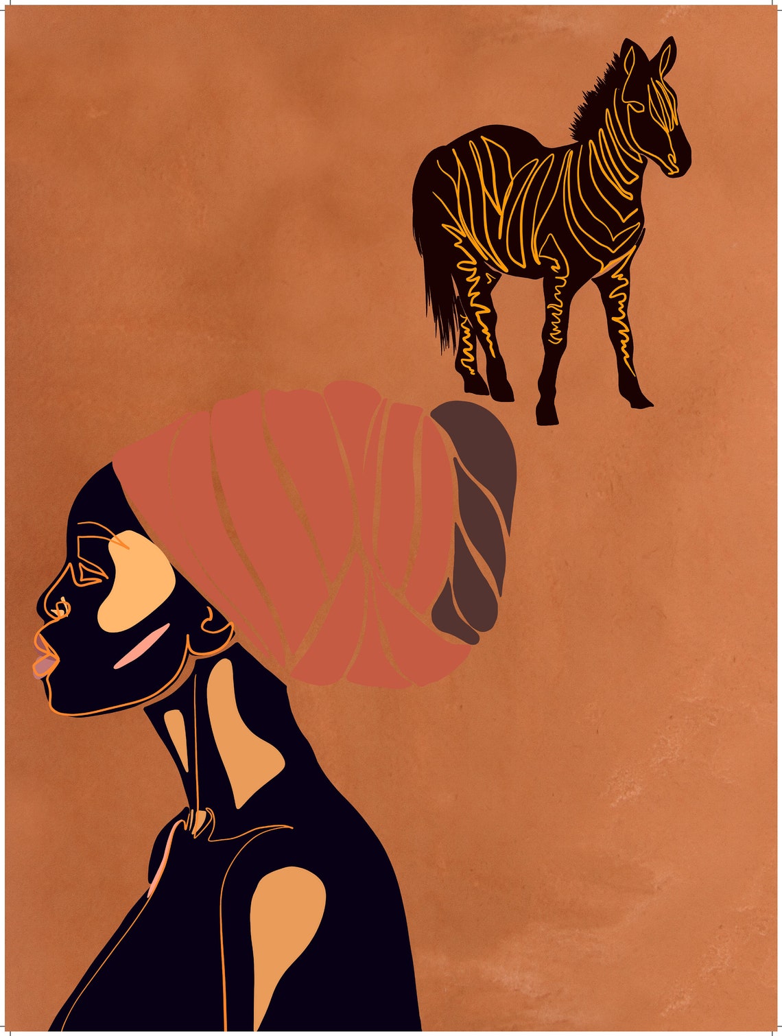 Headwrap Print Instant Black Wall Art Home Decor Original Art Women Art Black Home Decor - Image 3