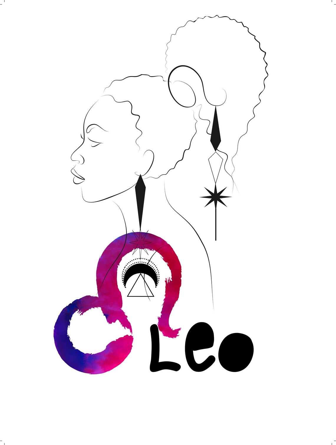 Leo Zodiac Line Art Woman Watercolor Lion Glyph Star Sign Poster - Image 3