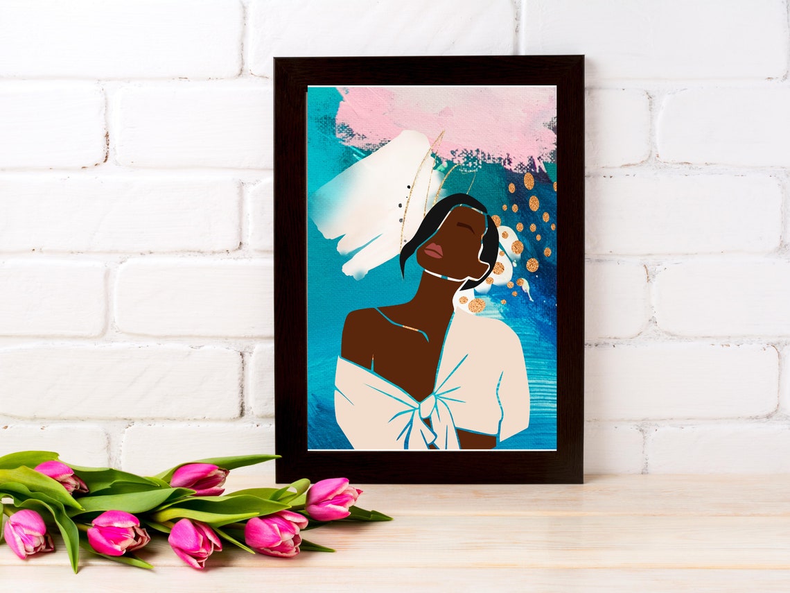 Blue Serenity Art Art Black Wall Art Urban Art Abstract Black Girl Instant Wall Art