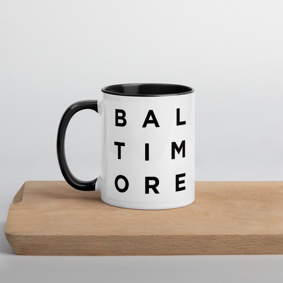 Baltimore Minimalist Stacked Letter Coffee Mug with Black Print - Image 2
