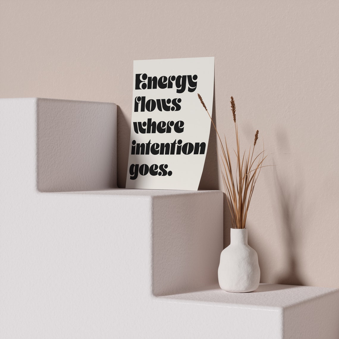 Energy Flows Where Intention Goes Retro Mindset Cream Poster - Image 2