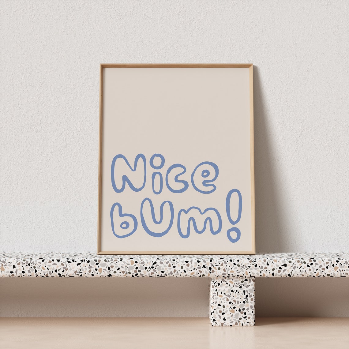 Nice Bum Funny Blue Bubble Letter Bathroom Humor Quote Poster - Image 4
