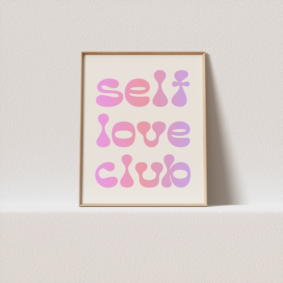 Self Love Club Pink Retro Bubble Letter Typography Quote Poster