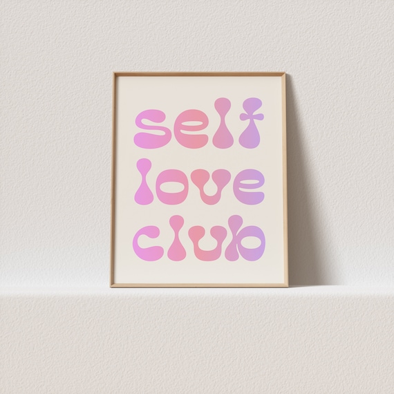 Self Love Club Pink Retro Bubble Letter Typography Quote Poster