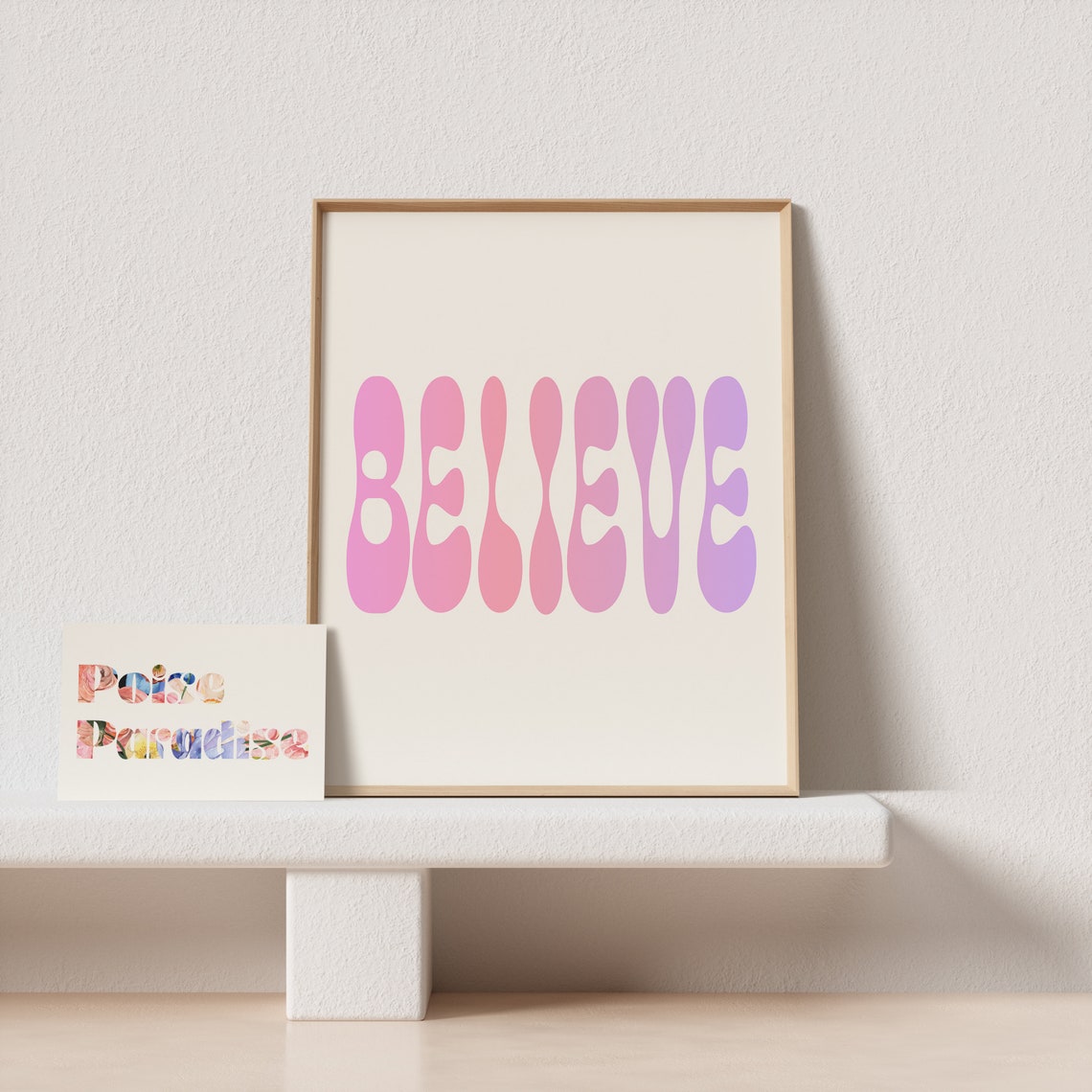 Believe Gradient Groovy Typography Pink Purple Hopeful Word Poster - Image 4