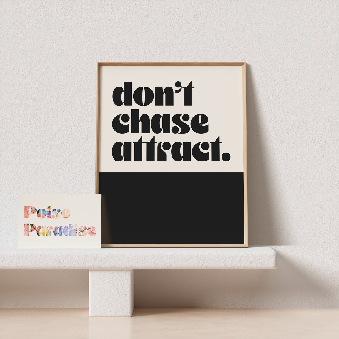 Dont Chase Attract Bold Retro Two Tone Black Cream Quote Art Print - Image 4