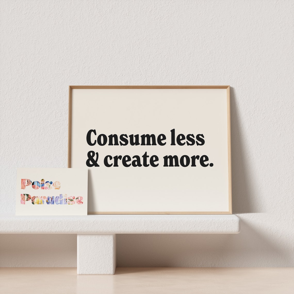 Consume Less Create More Typography Poster Cream Horizontal Serif Art - Image 4