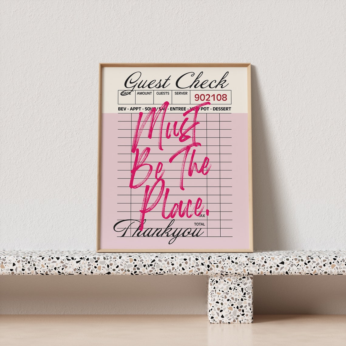 Must Be The Place Pink Guest Check Poster For Restaurant Style Decor - Image 3