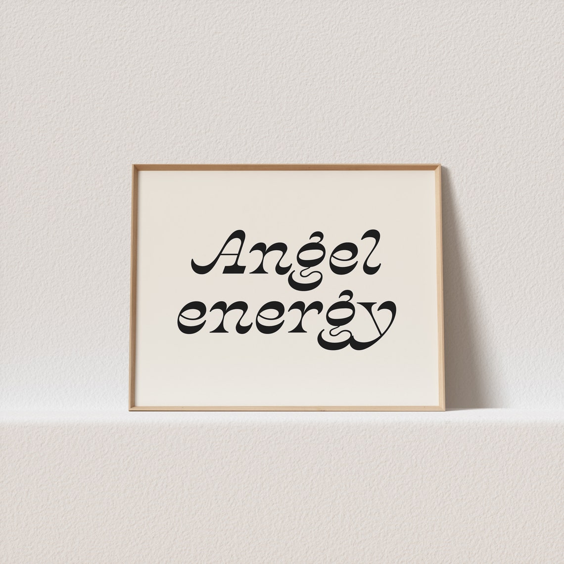 Angel Energy Horizontal Black Script Typography Poster Cream Minimal