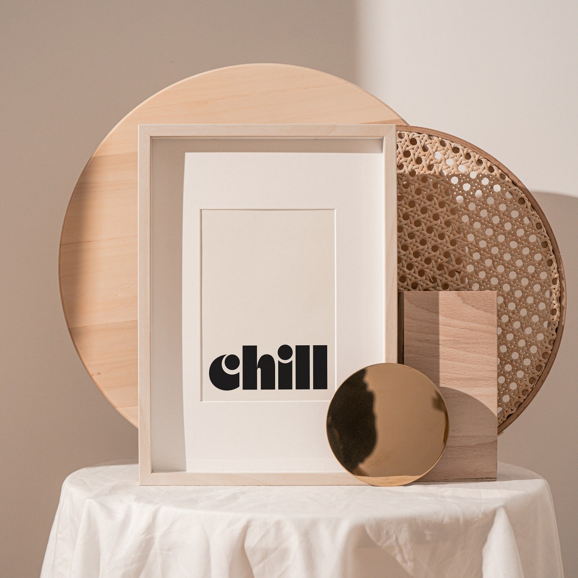Chill Bold Black Retro Typography Minimalist Cream Bedroom Poster - Image 4