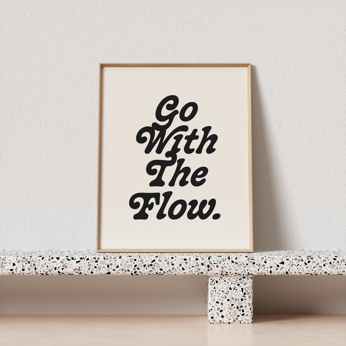 Go With The Flow Retro Script Typography Black Cream Relaxed Poster - Image 2