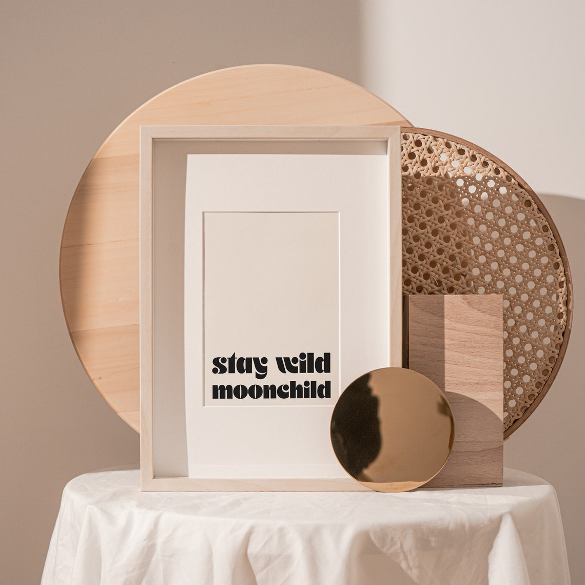 Stay Wild Moonchild Bold Black Retro Boho Cream Celestial Poster - Image 2