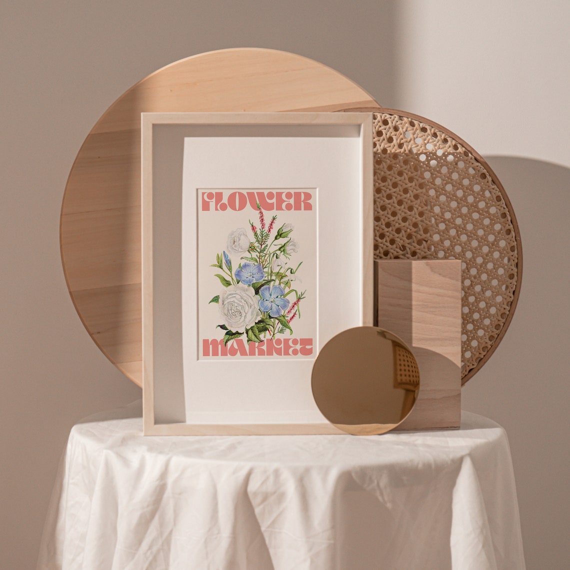 Flower Market Coral Retro Botanical Wildflower Bouquet Poster - Image 3