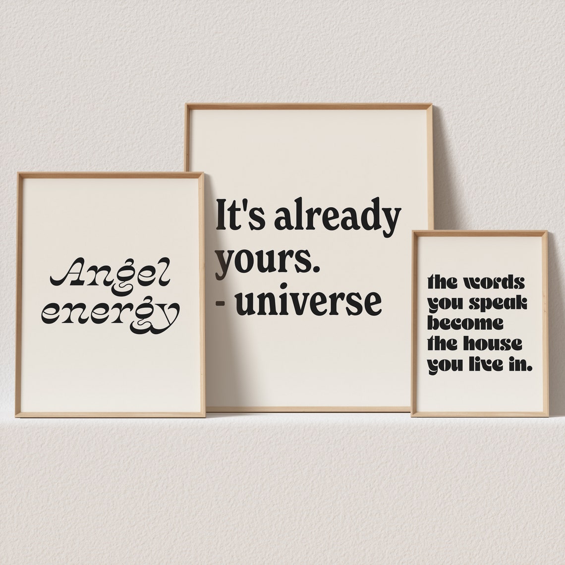 Angel Energy Universe Affirmation Trio 3 Piece Typography Poster Set
